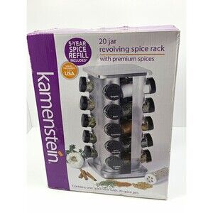 Kamenstein 5078565 Revolving Carousel Spice Rack w/ 20 Jars Silver/Black
